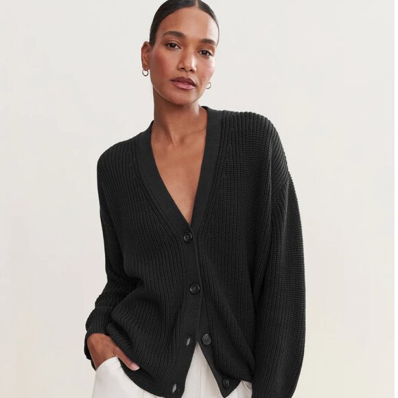 Jenni Kayne Organic Cotton Cocoon Cardigan Sweater in Black XXL